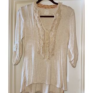 Anthropologie ruffle-front cream blouse. Size Small.